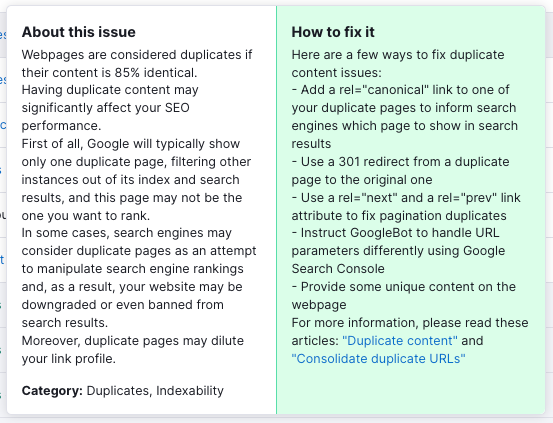 Contextual SEO help in Semrush