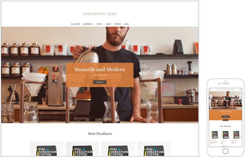 Example of a BigCommerce theme, 'Cornerstone Warm.'