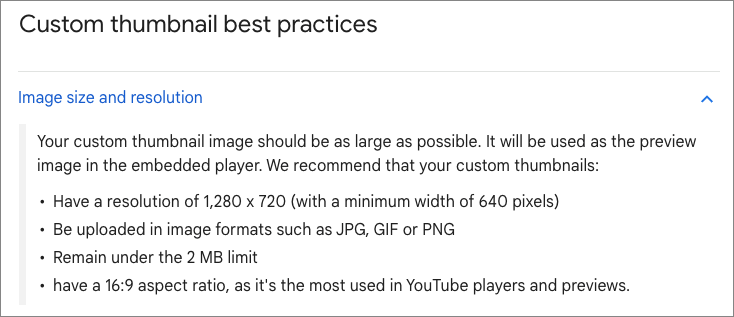 Custom thumbnail best practices (source: YouTube Help Center)