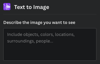 Entering an image description into Canva's AI digital art generator