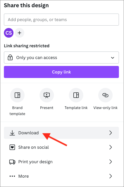 Selecting the 'Download' option