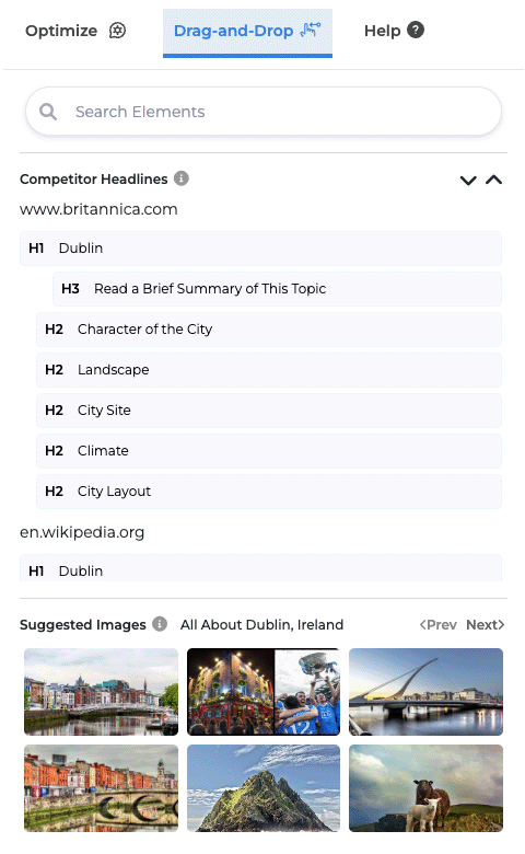 The content drag and drop panel