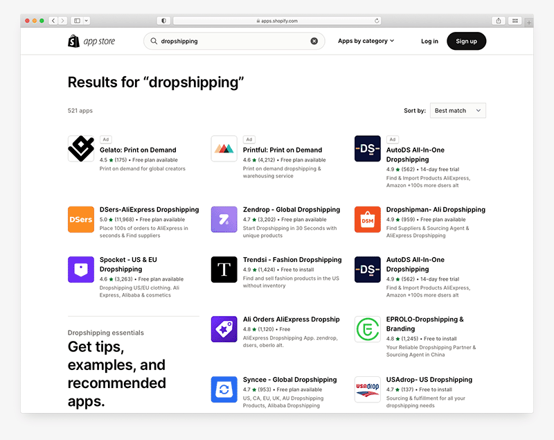 Some of the dropshipping apps that you can add to an online store built with Shopify