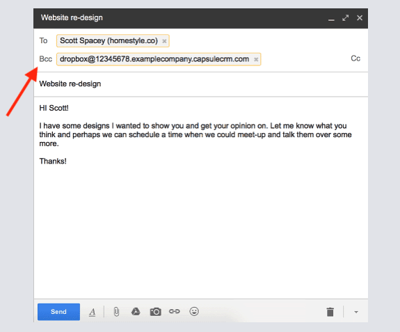 BCC-ing an email to a capsule dropbox address.