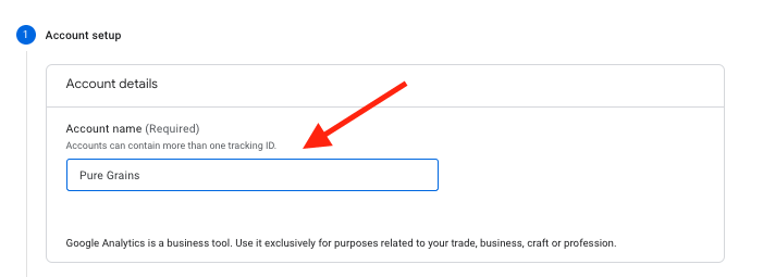 Naming your Google Analytics account.