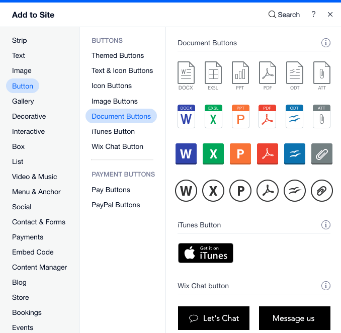 Examples of the kind of components you can add to a page in Wix