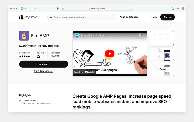 The 'Fire Amp' app for Shopify