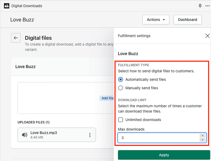 Editing fulfillment settings.