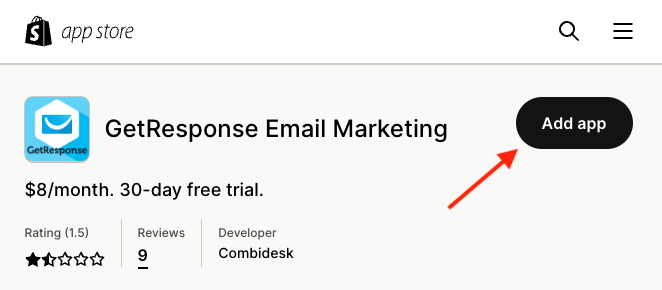 Getresponse in the Shopify App Store.