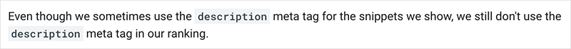 Google's statement on meta descriptions and ranking