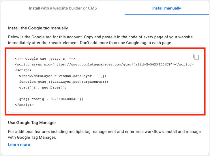 Copying Google tag manually.