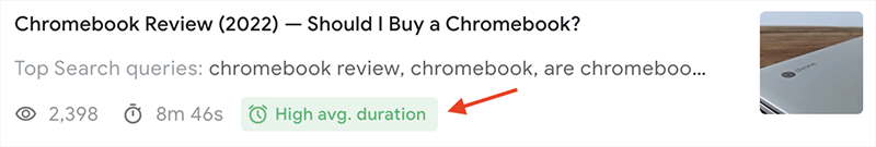 The 'high average duration' metric displayed by the Search Console Insights tool