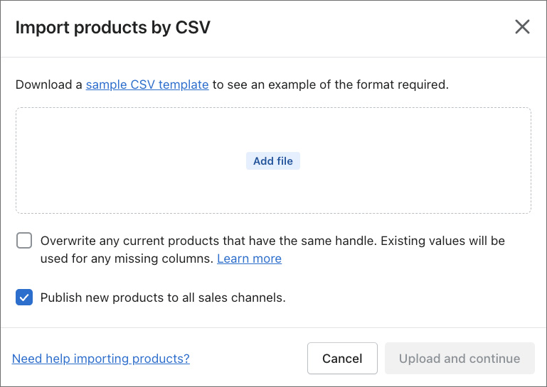 Importing products using a CSV file in Shopify