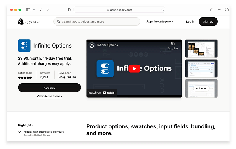 A screenshot of the 'Infinite Options' app.