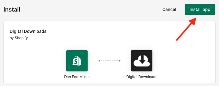Installing the 'Digital Downloads' app.