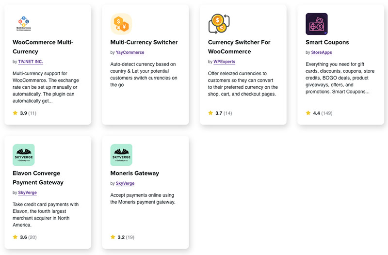 A selection of multi-currency plugins that are currently available for WooCommerce