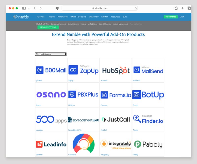 Nimble add-ons in the Nimble app marketplace