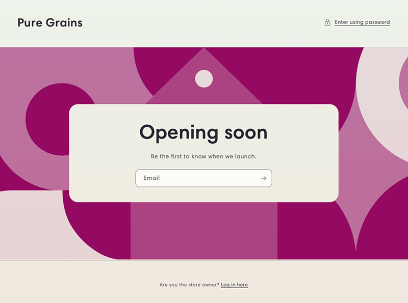 Shopify store 'Opening soon' page with 'Powered by Shopify' removed