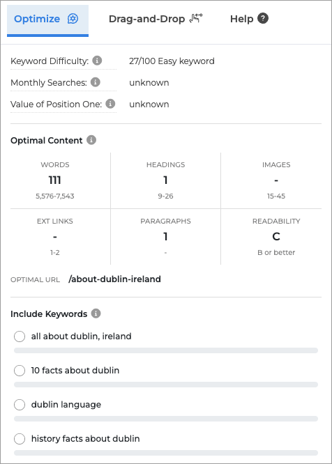 The 'Optimize' section in the Growthbar content generator
