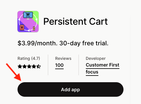The 'Persistent Cart' app for Shopify — unlike BigCommerce, Shopify requires you to pay extra for persistent cart features.
