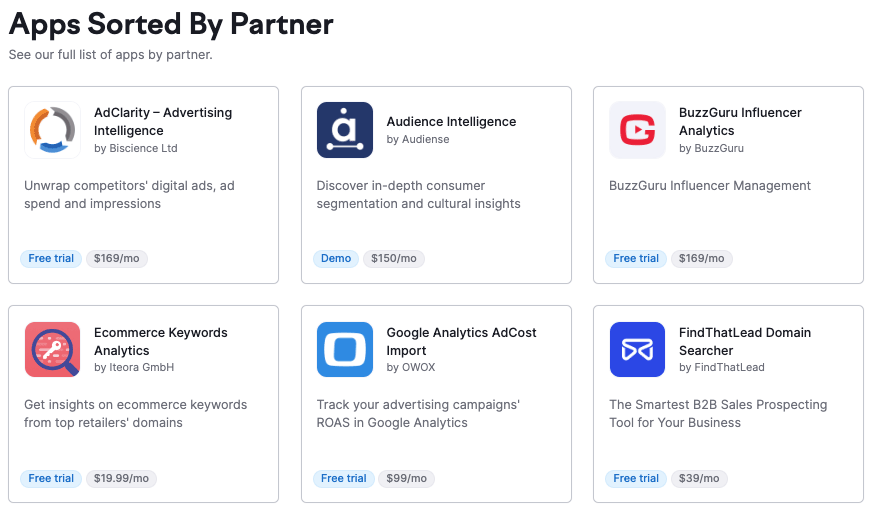 Some of the Semrush apps that are currently available in its App Center