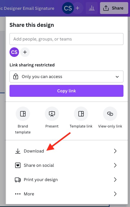 Share settings in Canva