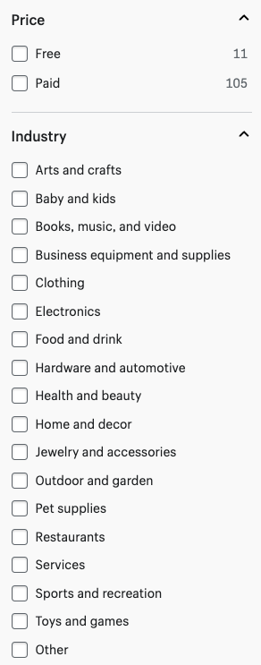 Shopify theme store filters.