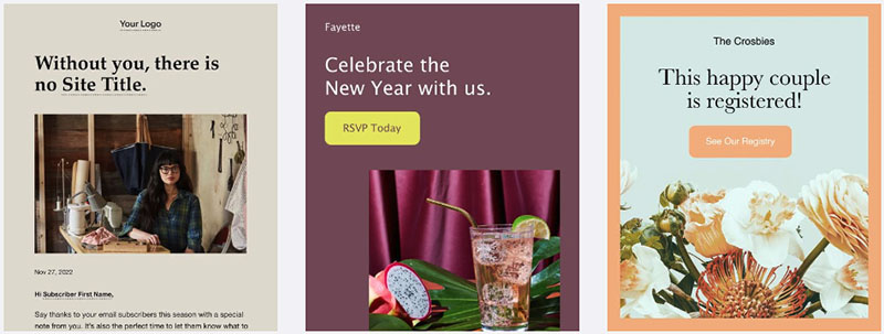 Squarespace Email newsletter template examples.