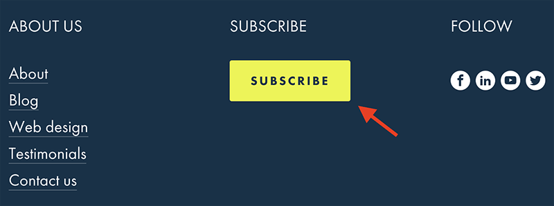 A subscribe button in the footer of a website