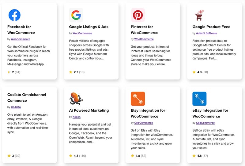 Some of the 'sales channels' extensions that are available for WooCommerce