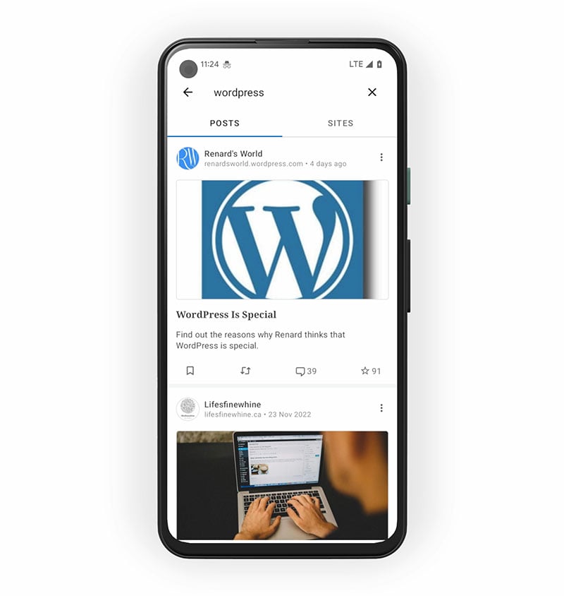 The mobile app for Wordpress (Android version)