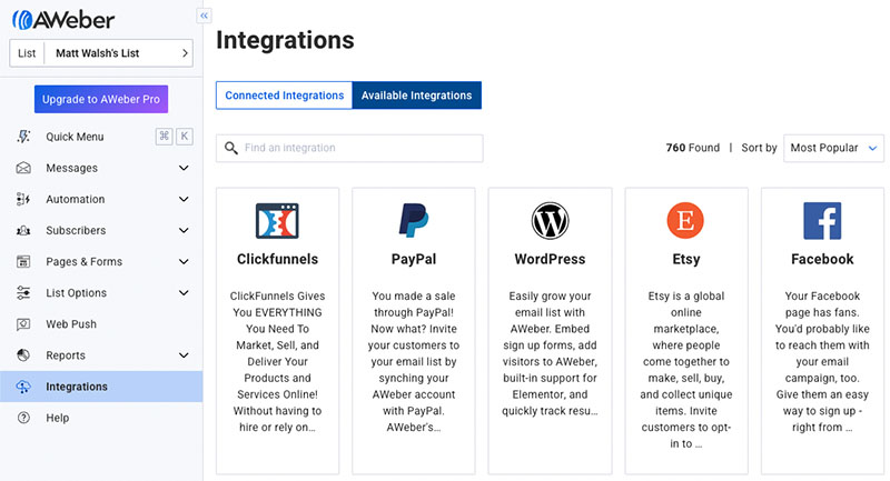 AWeber integrations.