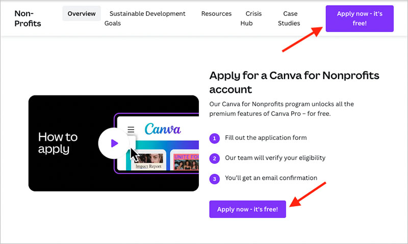 Canva for Nonprofits signup page.