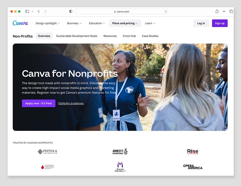 Canva for Nonprofits home page