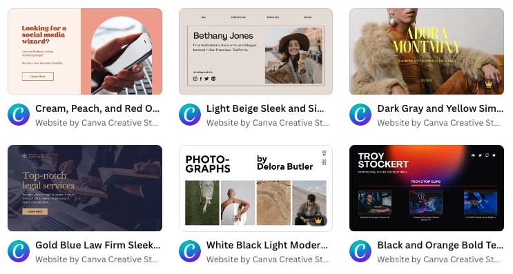 Canva website templates.