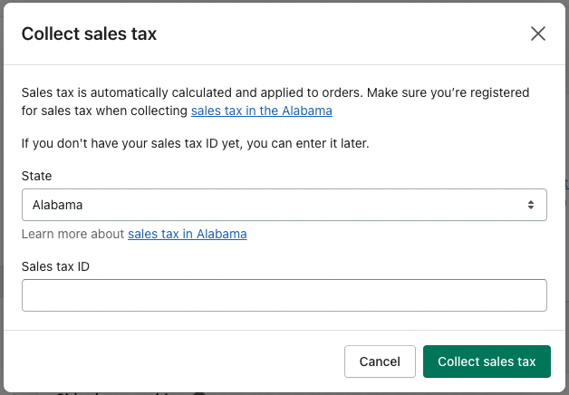 Configuring tax settings in Shopify.