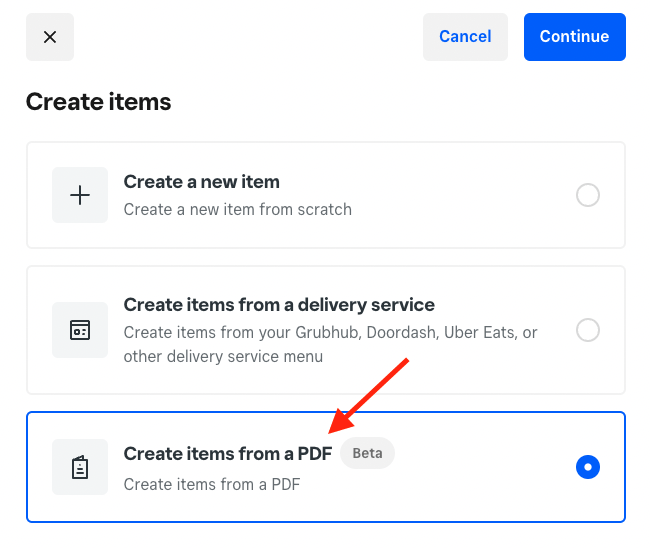 Squares PDF product creation feature (currently in Beta).