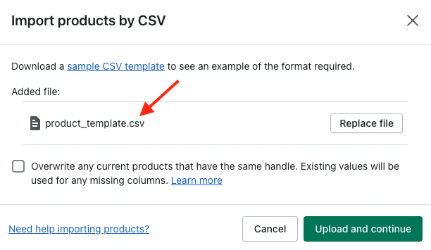 Adding products via CSV in Shopify.