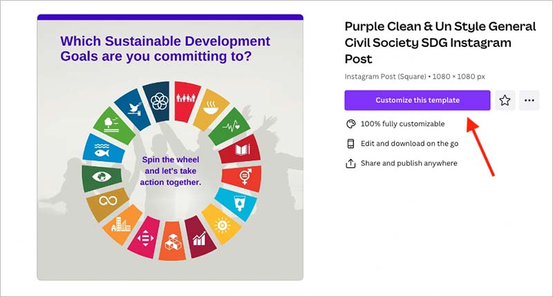 Customizing a sustainable development goals template.