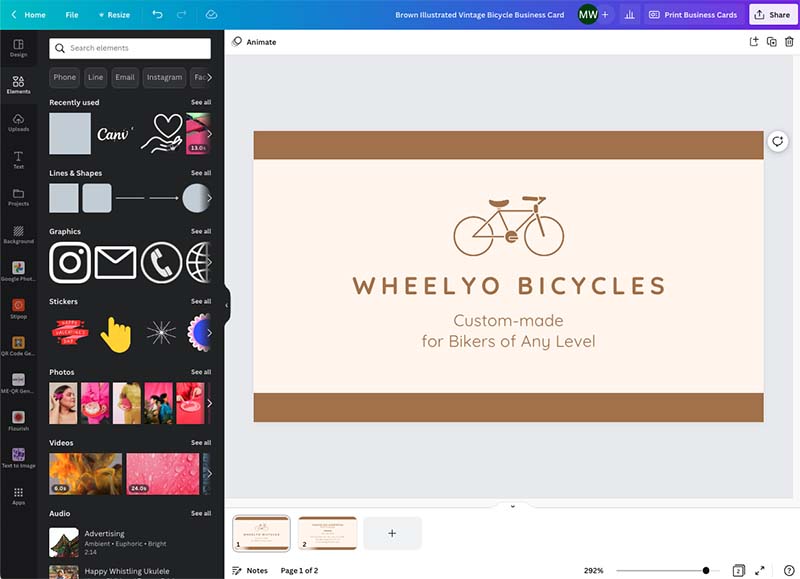 Customizing your business card template in the Canva editor.