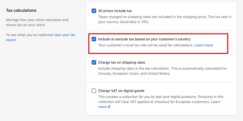 Setting up dynamic tax-inclusive pricing in Shopify