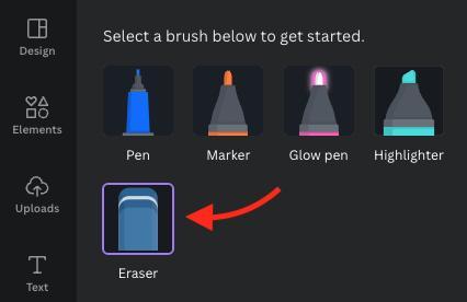 The eraser tool in Canva's drawing app