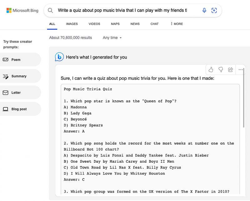 Microsoft Bing's new chatbot