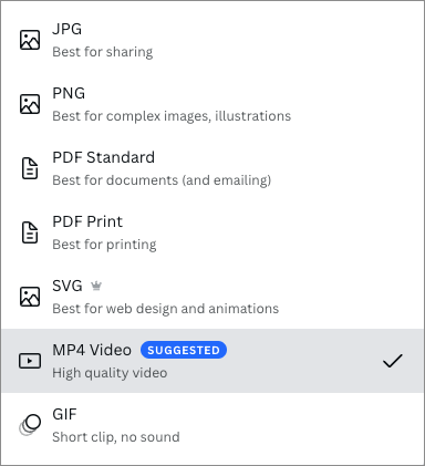 The MP4 output option in Canva