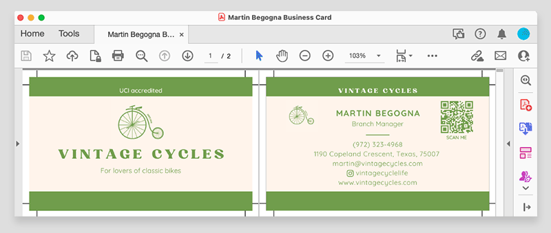 PDF export of final business card design.