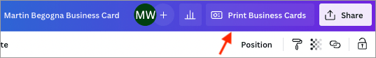 Selecting the 'Print Business Cards' button.