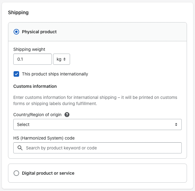 Adding shipping options.