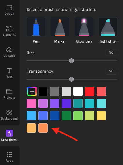 Selecting brush color