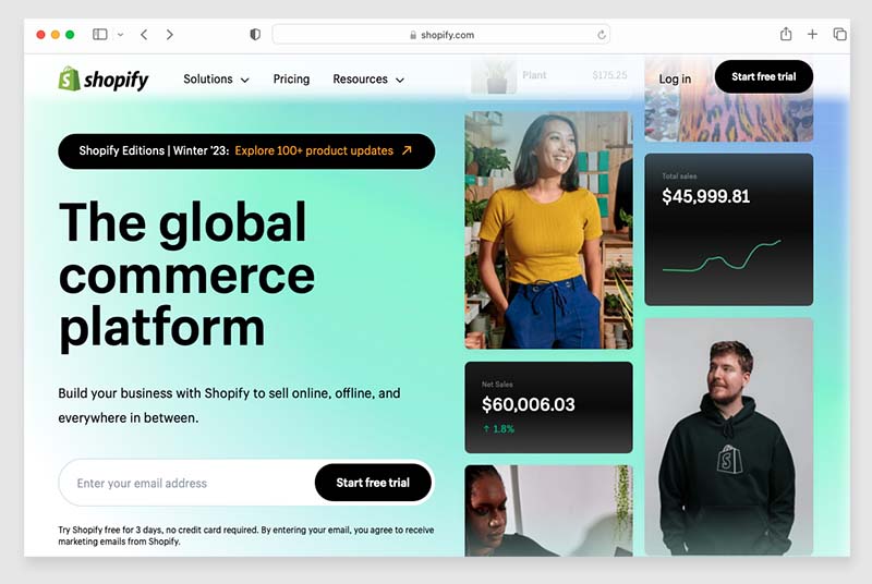 Shopify home page.