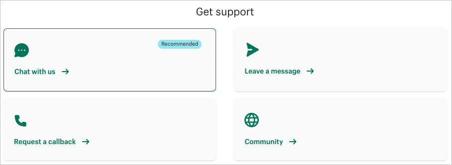 Customer support options in Shopify.